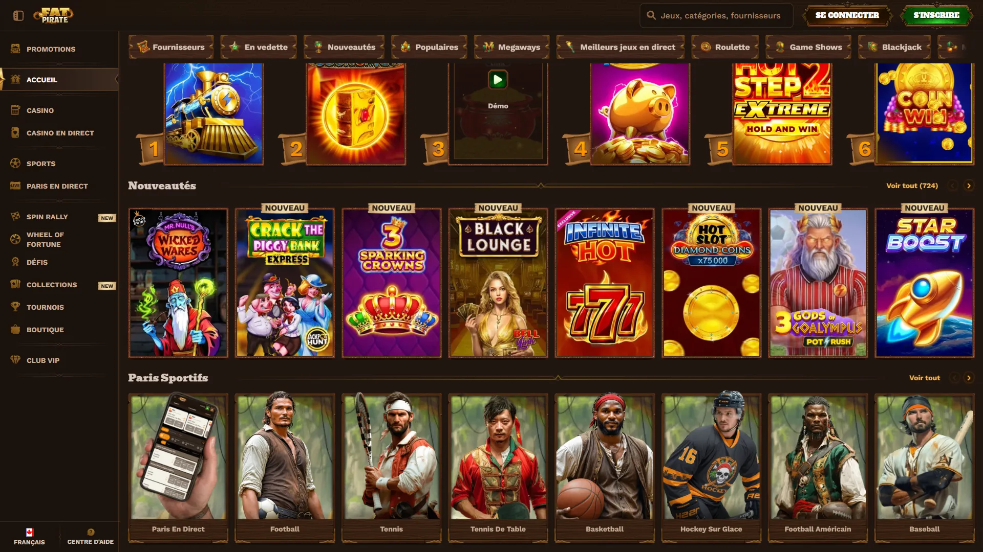 Fatpirate Casino lobby de jeux